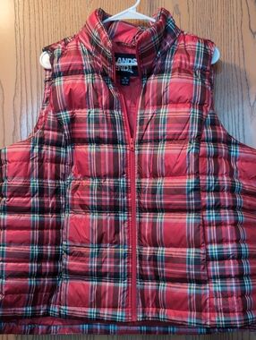 Lands' End Red Plaid Quilted Puffer Vest